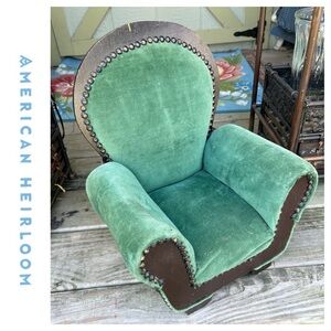 Vintage Victorian Green Velvet Upholstered Doll Chair